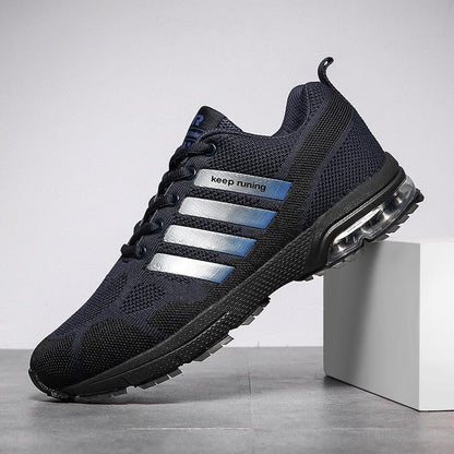 Stevvex men's running sneakers with breathable knit and blue accents air cushion sole on Tampa Home & Garden Store