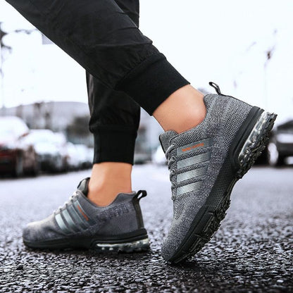 Stevvex Running Mens Sneakers gray knit upper air cushion sole lace-up on Tampa Home & Garden Store