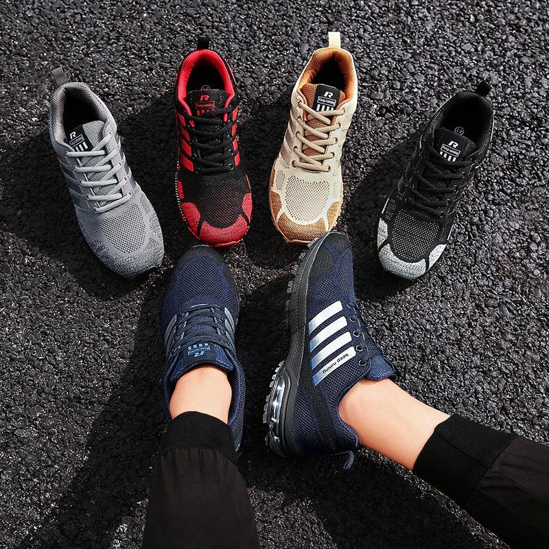 Stevvex running sneakers men's athletic shoes navy blue breathable knit six colorways shown on Tampa Home & Garden Store