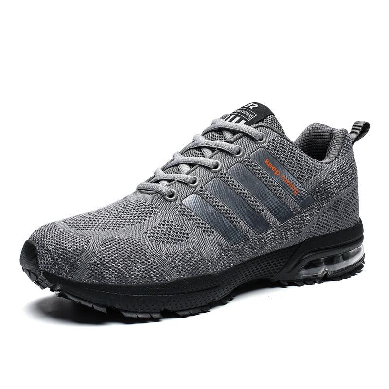 Stevvex gray mesh running sneakers, lace-up low-top athletic shoes with air cushion sole on Tampa Home & Garden Store