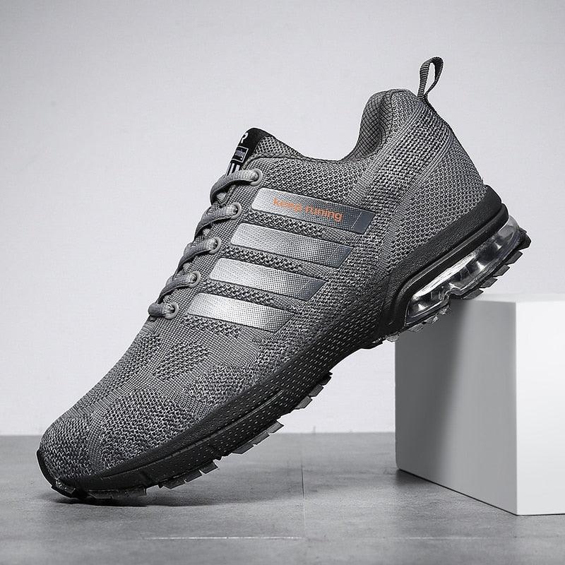 Stevvex running sneakers gray knit upper, lace-up, low-top with air-cushion heel on Tampa Home & Garden Store