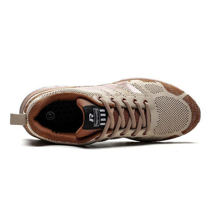 Running sneakers Stevvex beige knit lace-up low-top athletic footwear air cushion on Tampa Home & Garden Store