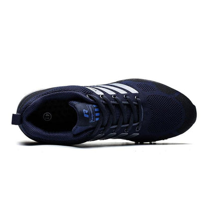 Stevvex mens running sneakers navy mesh lace-up low-top white stripes athletic shoe on Tampa Home & Garden Store