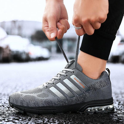 Stevvex men's running sneakers gray mesh, lace-up, air cushion sole, athletic footwear on Tampa Home & Garden Store