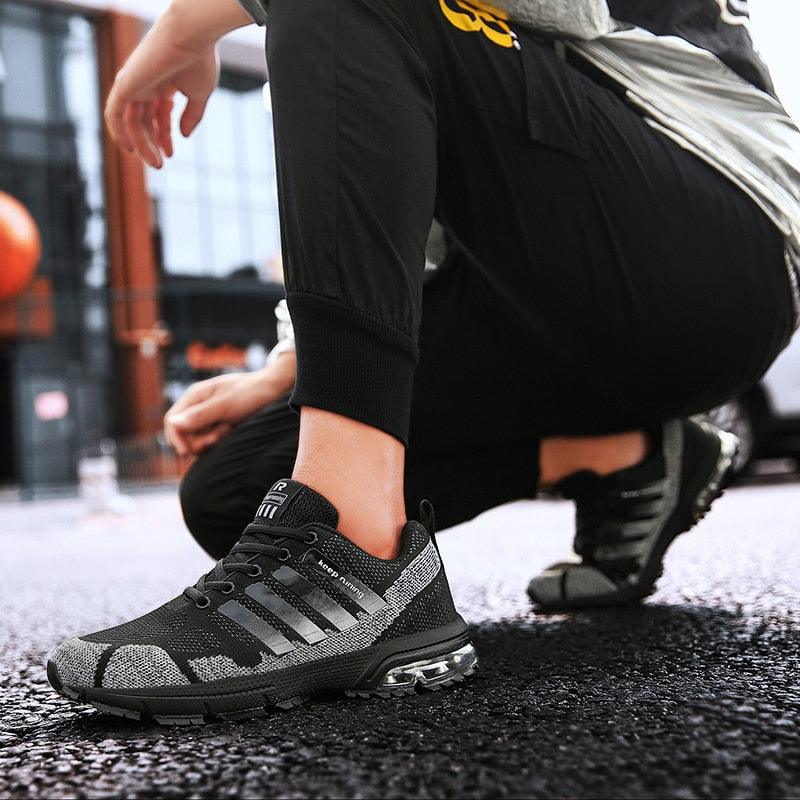Stevvex running shoes pair black gray breathable mesh air cushion athletic footwear on Tampa Home & Garden Store