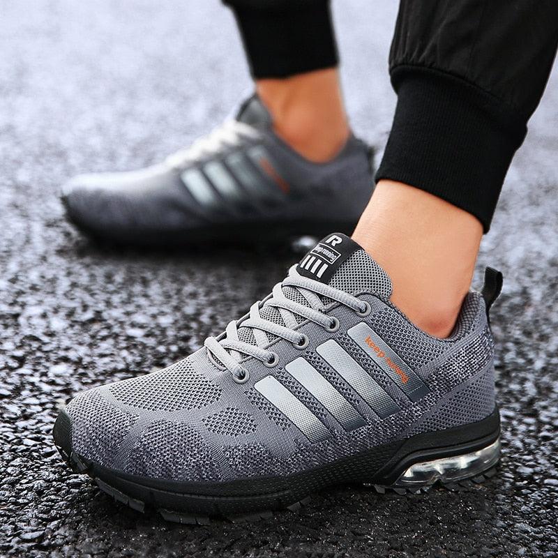 Stevvex gray running sneakers breathable mesh lace-up low-top air cushion on Tampa Home & Garden Store