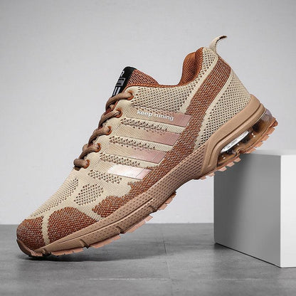 Stevvex men's beige mesh knit running sneakers with lace-up, air cushion sole, low top on Tampa Home & Garden Store