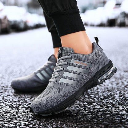 Running athletic sneakers Stevvex gray knit upper, lace-up low-top with air-cushion sole on Tampa Home & Garden Store