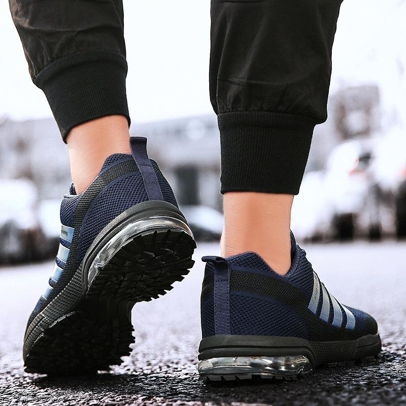 Stevvex running sneakers navy mesh upper, air cushion midsole, lace-up athletic shoes on Tampa Home & Garden Store