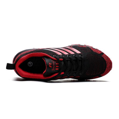 Stevvex running sneakers, black red upper, lace-up low-top athletic footwear on Tampa Home & Garden Store