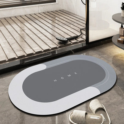 Non-Slip Quick Dry Bath Mat gray oval with white border Moktan Sabai on Tampa Home & Garden Store