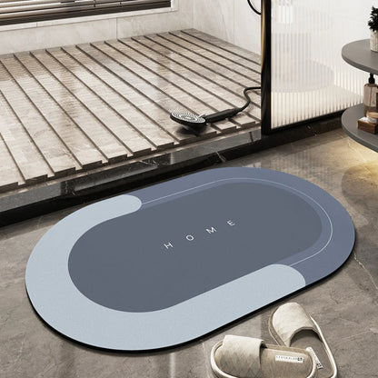 Non-Slip Quick Dry Bath Mat by Moktan Sabai in blue-gray oval design on Tampa Home & Garden Store