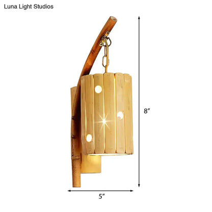 Rustic Bamboo Cylinder House Sconce Light Fixture