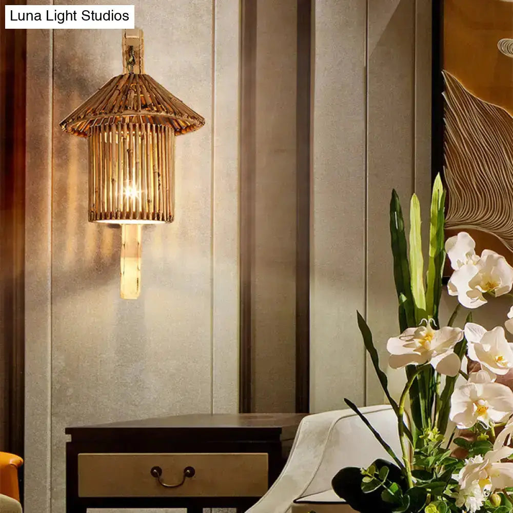 Rustic Bamboo Cylinder House Sconce Light Fixture