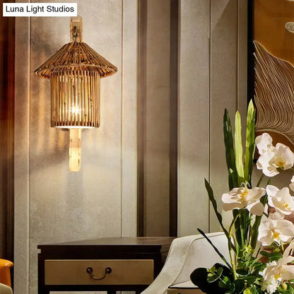 Rustic Bamboo Cylinder House Sconce Light Fixture