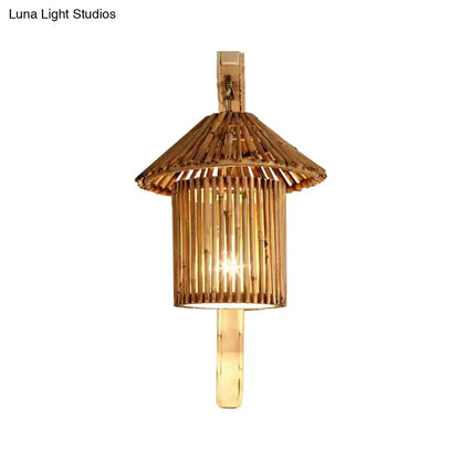 Rustic Bamboo Cylinder House Sconce Light Fixture