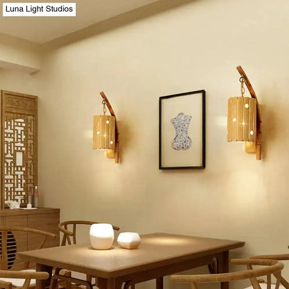 Rustic Bamboo Cylinder House Sconce Light Fixture