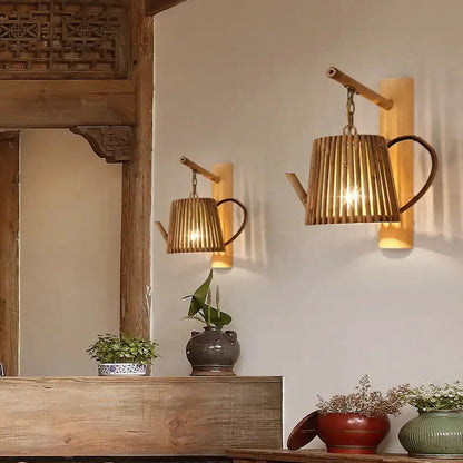 Rustic Bamboo Cylinder House Sconce Light Fixture