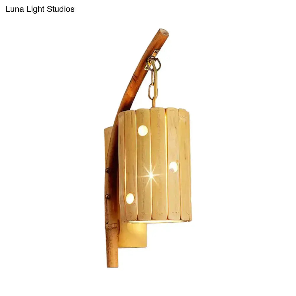 Rustic Bamboo Cylinder House Sconce Light Fixture