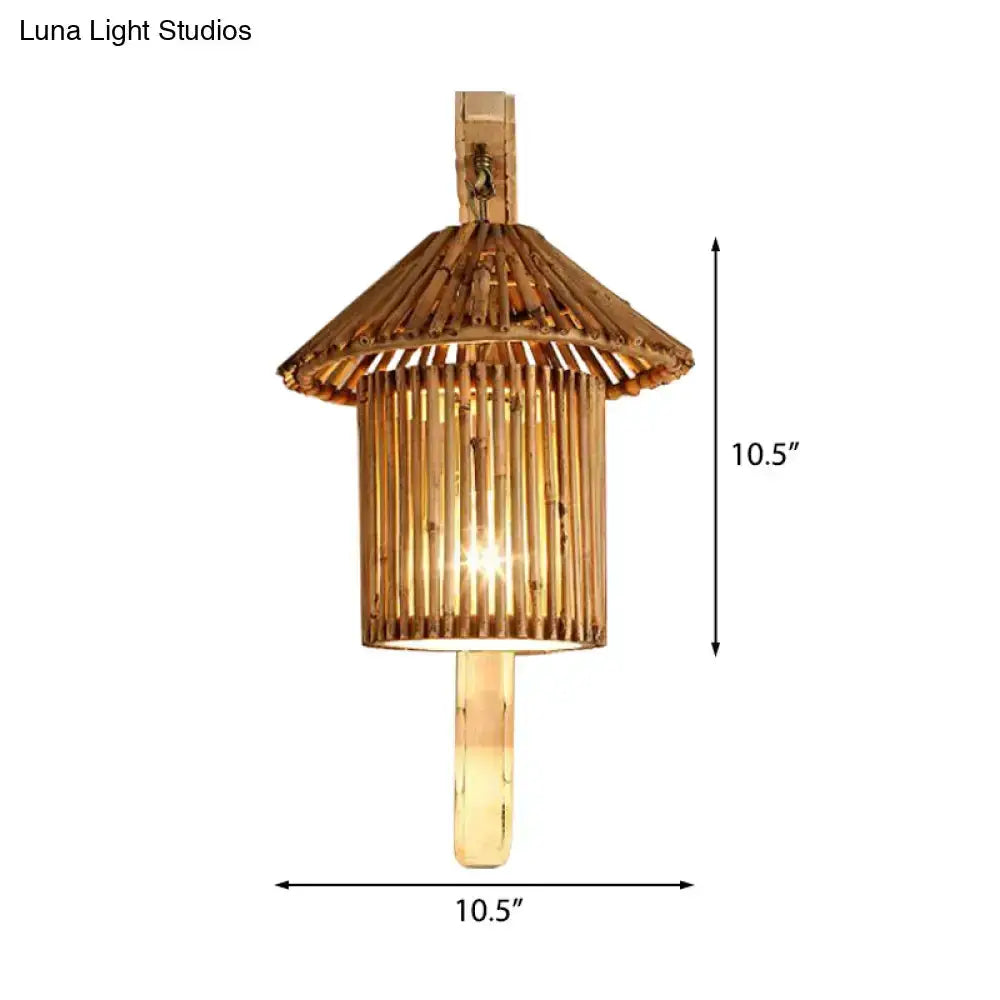 Rustic Bamboo Cylinder House Sconce Light Fixture