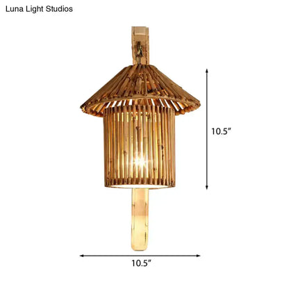 Rustic Bamboo Cylinder House Sconce Light Fixture
