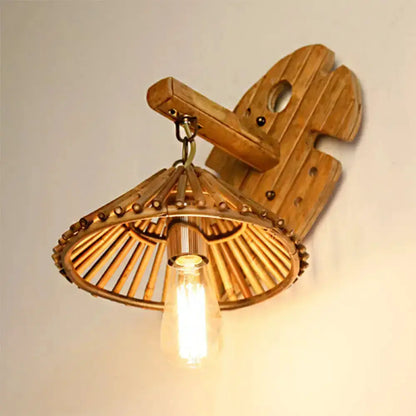Rustic Bamboo Wall Sconce with Wood Backplate
