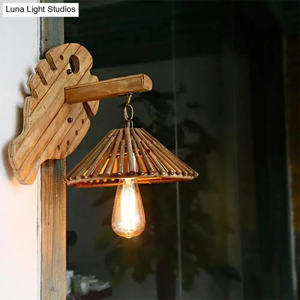 Rustic Bamboo Wall Sconce with Wood Backplate