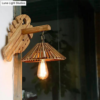 Rustic Bamboo Wall Sconce with Wood Backplate