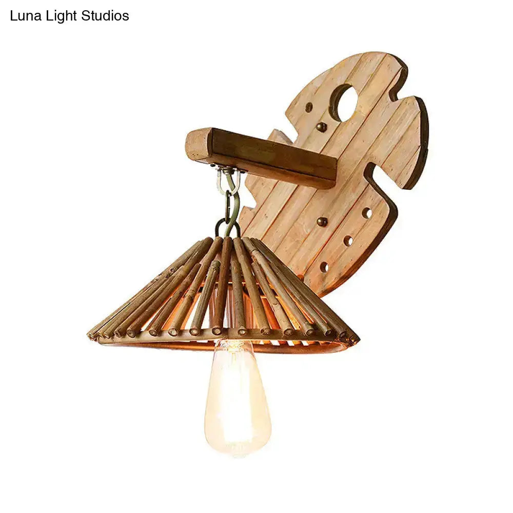 Rustic Bamboo Wall Sconce with Wood Backplate