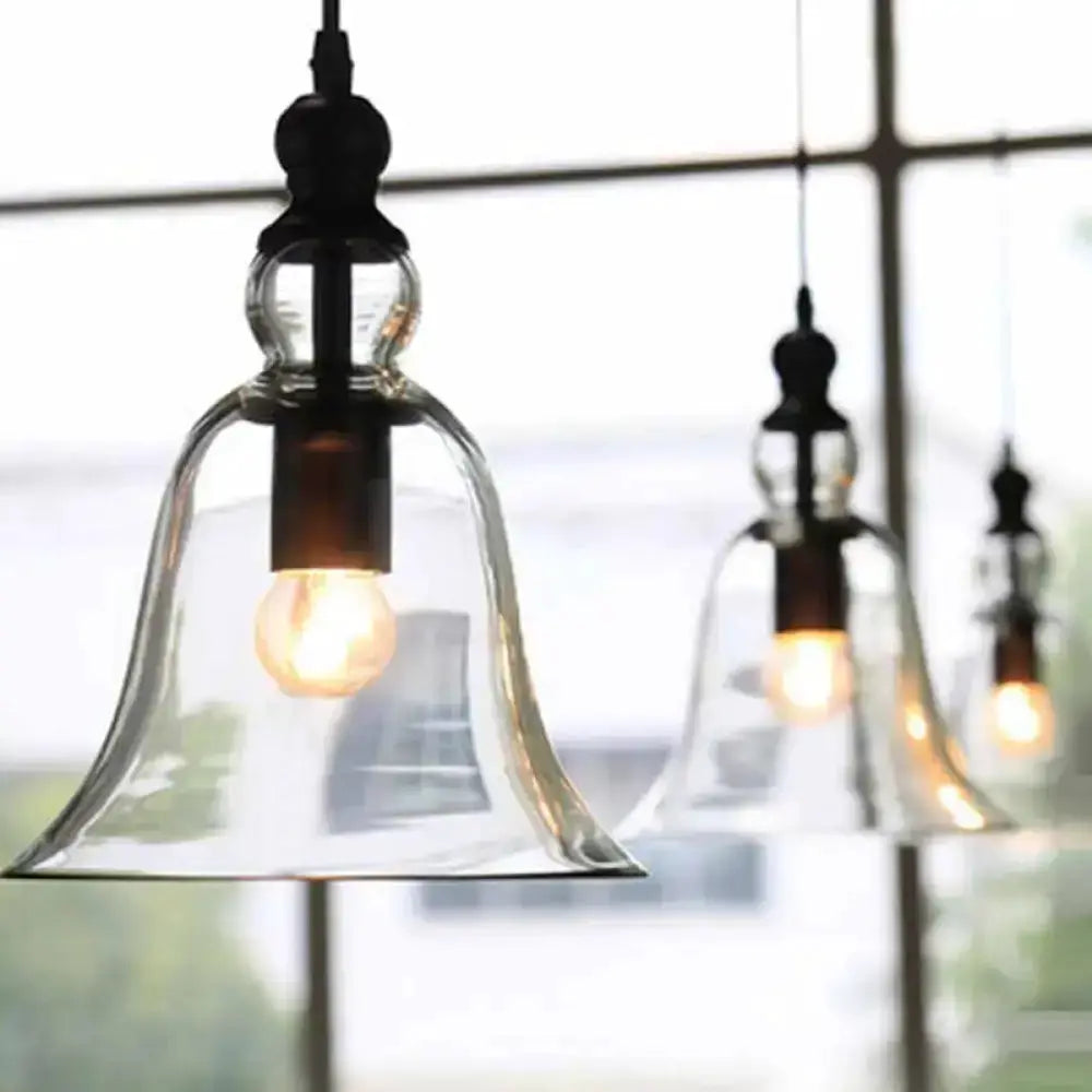 Rustic black bell glass ceiling pendant lamp set of three for kitchen lighting by Decorbites on Tampa Home & Garden Store