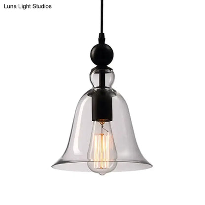 Rustic black bell glass pendant lamp with clear glass shade and Edison bulb on Tampa Home & Garden Store