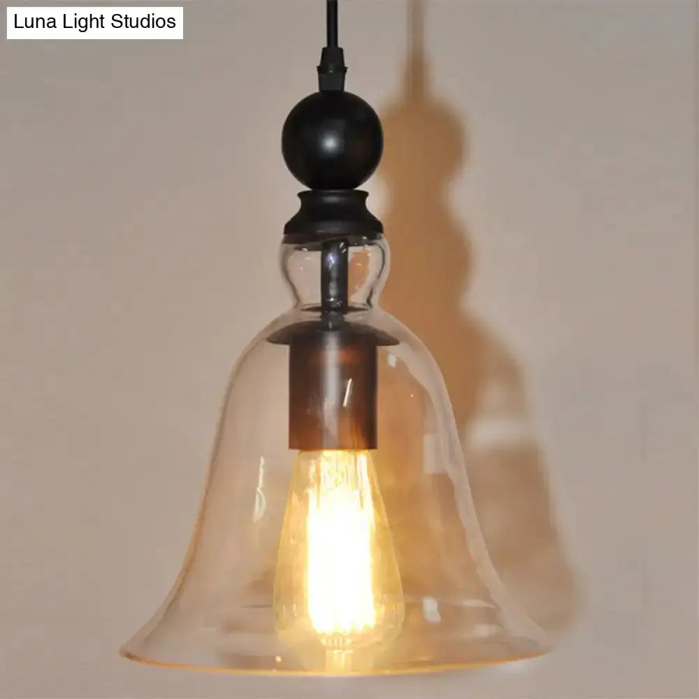 Rustic black bell glass pendant lamp with clear shade and Edison bulb on Tampa Home & Garden Store