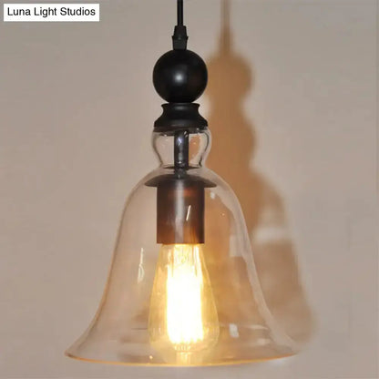 Rustic black bell glass pendant lamp with clear shade and Edison bulb on Tampa Home & Garden Store
