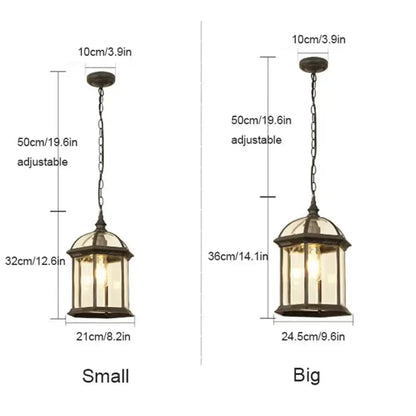 Rustic black brass outdoor hanging lantern by Decorbites with glass panels small and large on Tampa Home & Garden Store