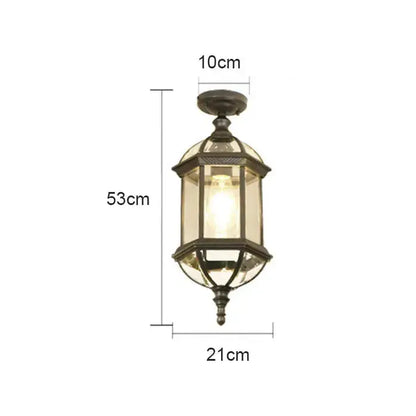 Rustic black and brass outdoor hanging lantern by Decorbites, 53 cm tall on Tampa Home & Garden Store