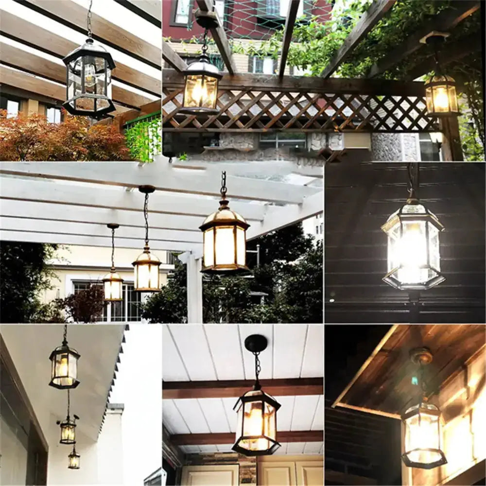 Rustic black and brass outdoor hanging lantern light set for patio by Decorbites on Tampa Home & Garden Store