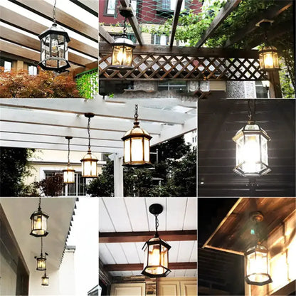 Rustic black and brass outdoor hanging lantern light set for patio by Decorbites on Tampa Home & Garden Store