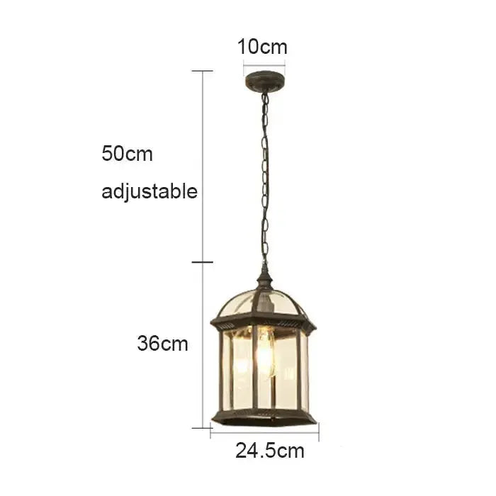 Rustic black brass hanging lantern with glass panels on chain for patio by Decorbites on Tampa Home & Garden Store