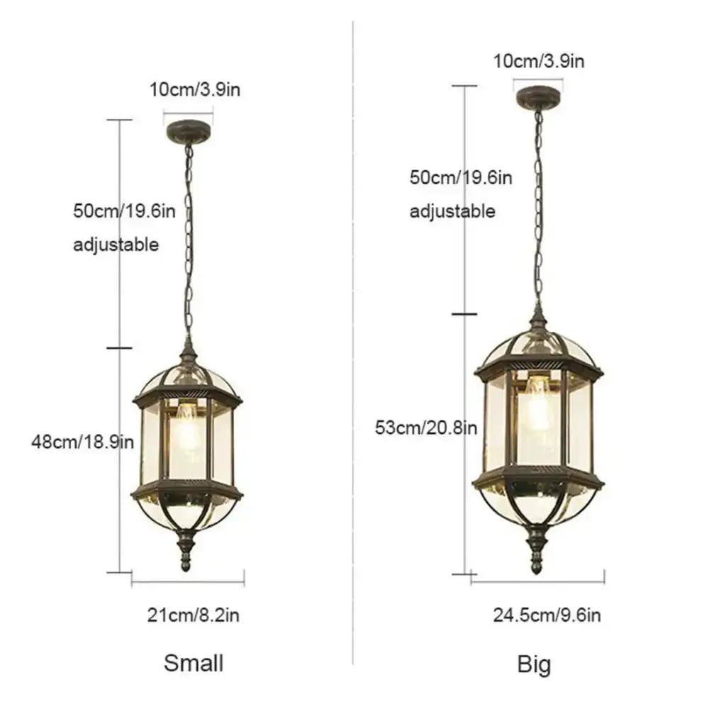 Rustic black and brass outdoor hanging lantern light, two sizes, adjustable chain Decorbites on Tampa Home & Garden Store