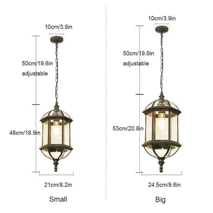 Rustic black and brass outdoor hanging lantern light, two sizes, adjustable chain Decorbites on Tampa Home & Garden Store