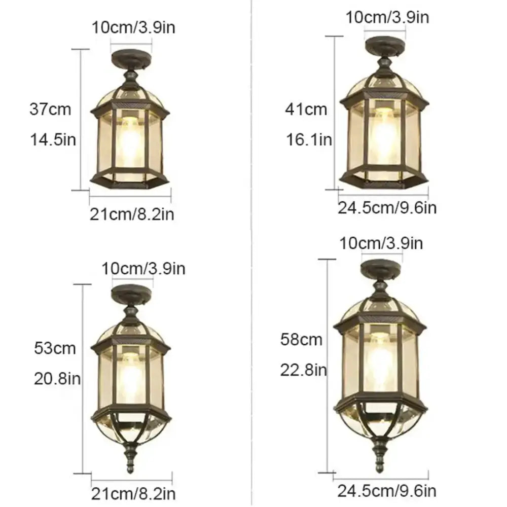 Rustic black brass outdoor hanging lantern light set of 4 with varied heights Decorbites on Tampa Home & Garden Store