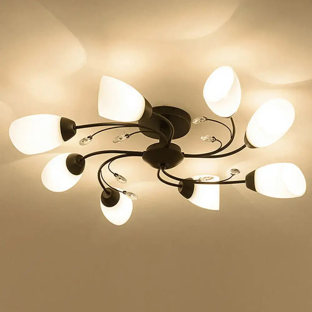 Decorbites Black Opal Glass Flush Light with black metal arms and frosted glass teardrop shades on Tampa Home & Garden Store