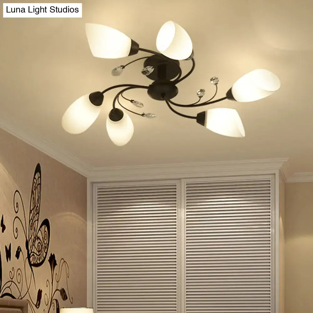 Black opal glass flush light fixture with six arms and white shades Decorbites on Tampa Home & Garden Store