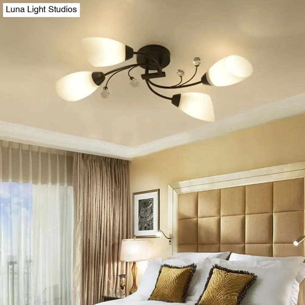 Black Opal Glass Flush Light by Decorbites with curved black arms and white opal glass shades on Tampa Home & Garden Store