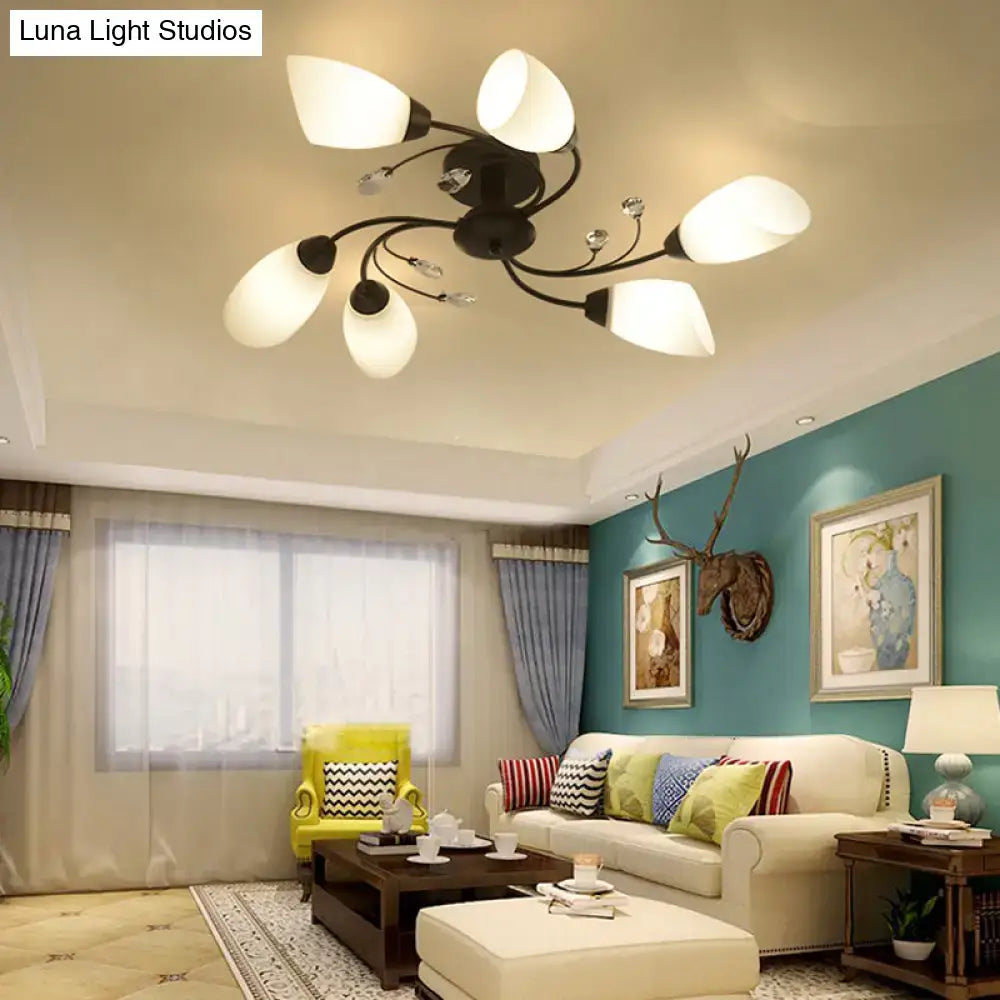 Black Opal Glass Flush Light by Decorbites, black flush mount with white opal glass shades on Tampa Home & Garden Store