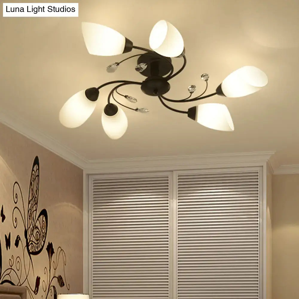 Black Opal Glass Flush Light flush mount fixture with black arms and opal glass shades Decorbites on Tampa Home & Garden Store