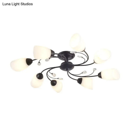 Black Opal Glass Flush Light with frosted glass shades on a black metal frame on Tampa Home & Garden Store