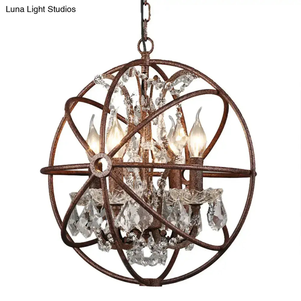 Rustic black wrought iron crystal chandelier spherical dining room pendant with crystals on Tampa Home & Garden Store
