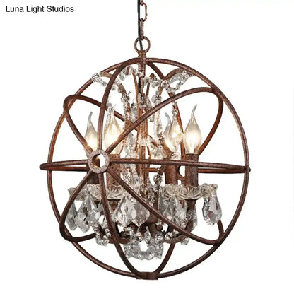 Rustic black wrought iron crystal chandelier spherical dining room pendant with crystals on Tampa Home & Garden Store