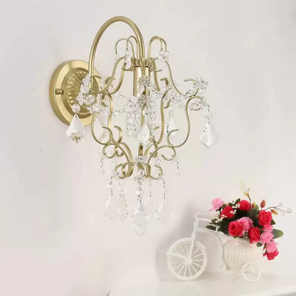 Gold Crystal Bent Arm Sconce brass wall light with crystal prisms by Decorbites on Tampa Home & Garden Store